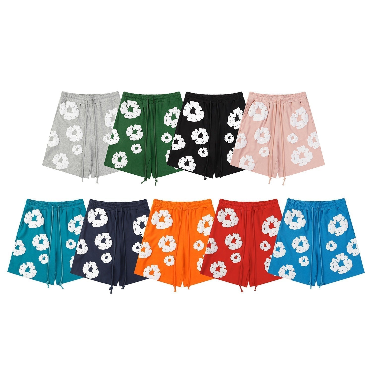 Denim Tears Outfit:T-shirt/Shorts (Separate Purchase Options) Puff Print Short Sleeve T-shirt Loose Couple Shorts Suit