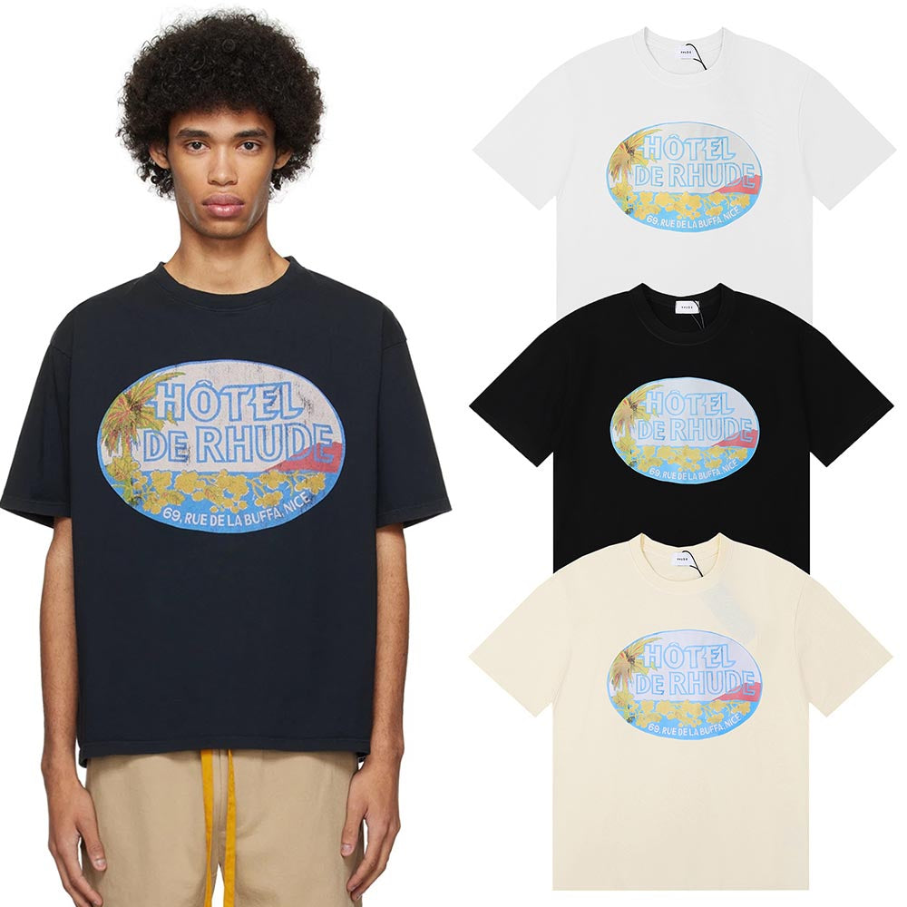 Rhude T-shirts Cotton Casual Short Sleeve Men and Women