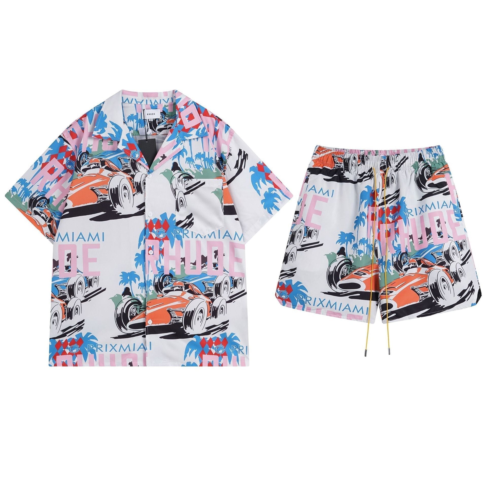 Rhude T-shirt Racing Letter Logo Casual Short Sleeve Shirt, Shorts