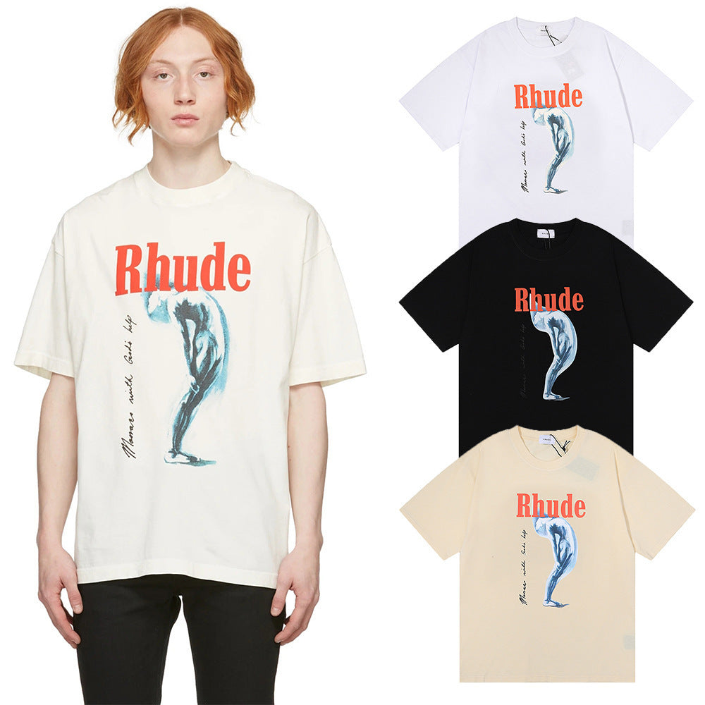 Rhude T-shirt Art Abstract Design Printed Short Sleeve T-shirt