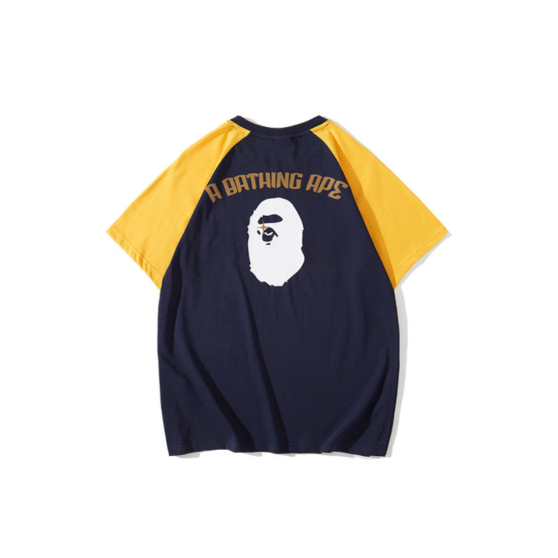 Bathing Ape T-Shirt Summer Casual Loose plus Size Raglan Sleeve Color Matching T-shirt