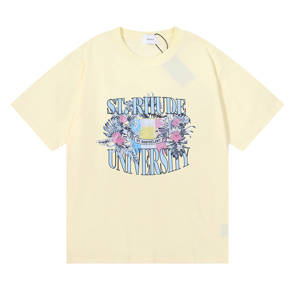 Rhude T-shirt Flag Floral Print Short Sleeve T-shirt