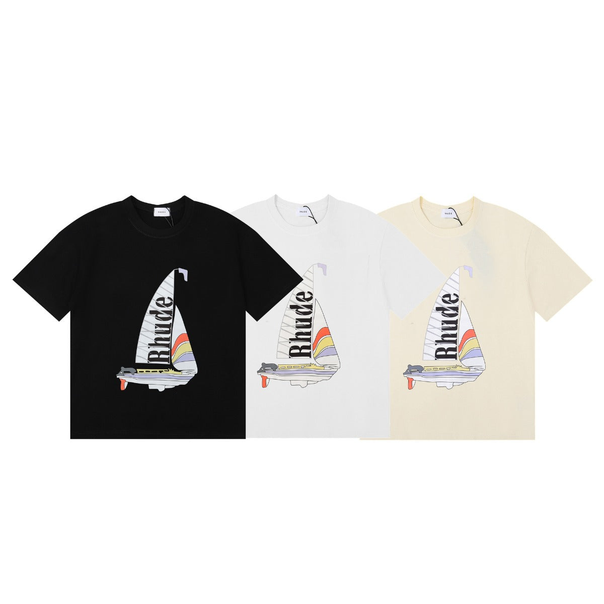 Rhude T-shirt Alphabet Coconut Racing Pattern Short Sleeve T-shirt
